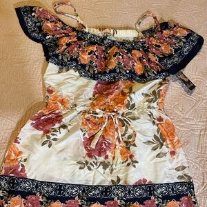 Woman’s Floral Off-Shoulder Sundress in Cream and Peach